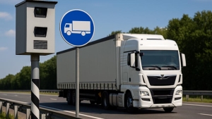 CAmión circulando por carretera con radar de velocidad