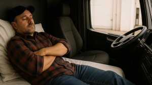 Conductor descansando en cabina