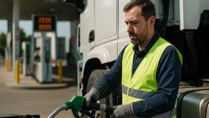 Conductor repostando en una gasolinera