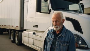 Conductor frente a su camión