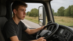 Joven conduciendo un camión