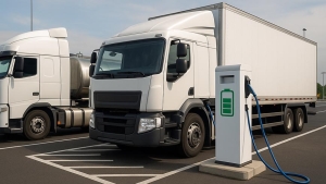 Camión eléctrico cargando su batería