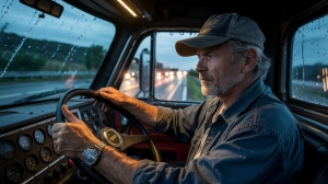 Conductor conduciendo un camión